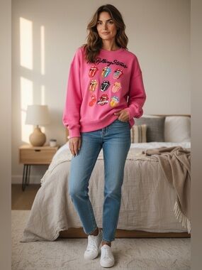 Rolling Stones Pink Sweatshirt Women’s M Oversized